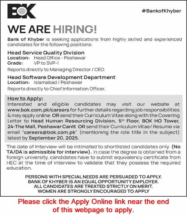 Bank of Khyber Latest Jobs 2025