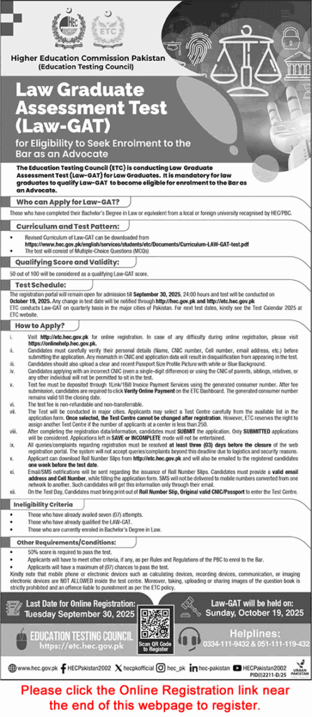 HEC Law Graduate Assessment Test (Law-GAT) 2025