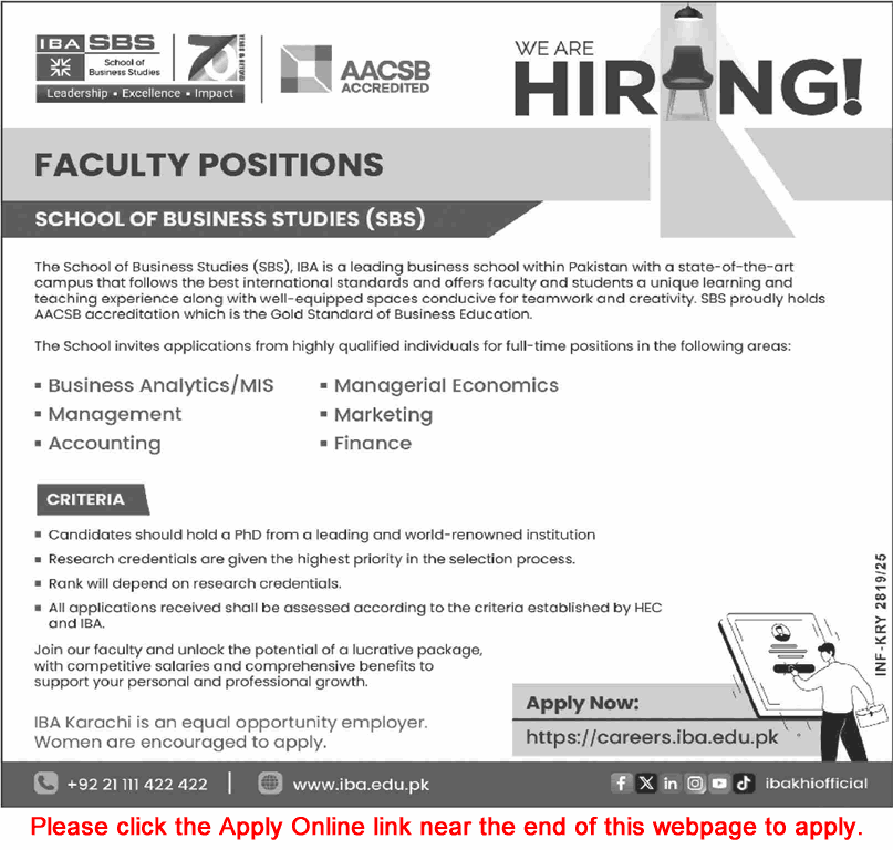 IBA Karachi Faculty Jobs 2025