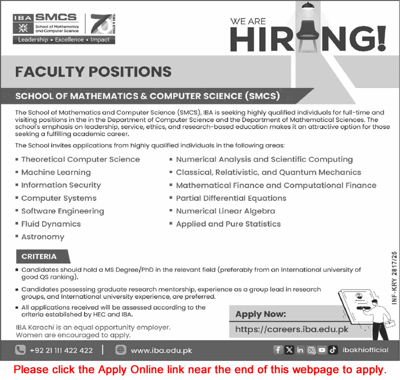 IBA Karachi Faculty Jobs 2025