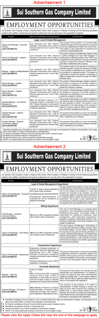Sui Southern Gas Company Limited SSGC Jobs 2025 – Apply Online