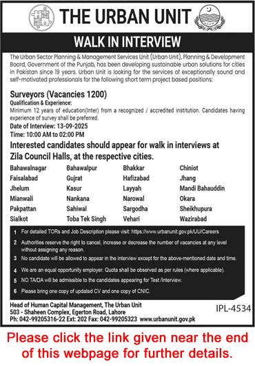 The Urban Unit Jobs 2025 – 1200 Surveyor Vacancies (Walk-in Interviews)