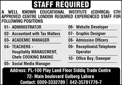 COHMCA London-Approved Educational Institute Hiring Experienced Staff in Lahore